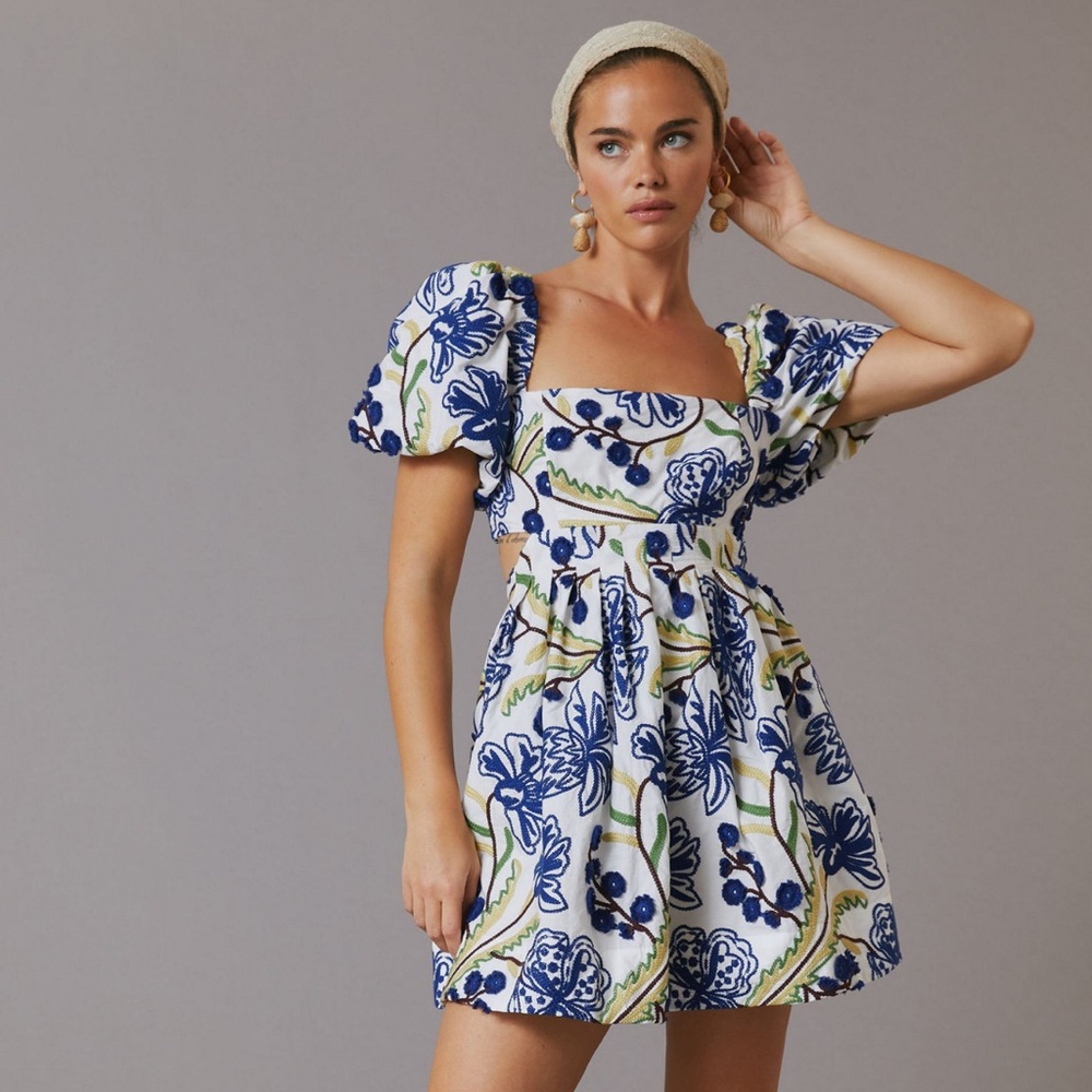 NWT Anthropologie Puff-Sleeve Babydoll Mini Dress